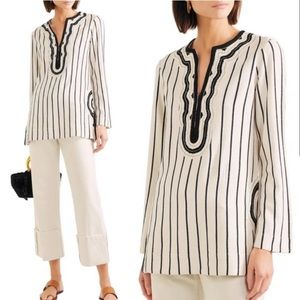 Tory Burch Filipa Embroidered Trim Stripe Tunic